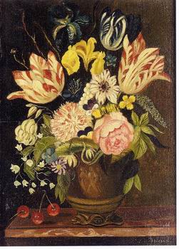 Floral, beautiful classical still life of flowers.030